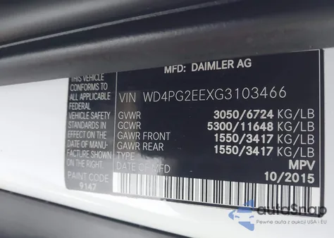 2016 Mercedes-Benz Metris z USA, uszkodzony, nr VIN WD4PG2EEXG3103466